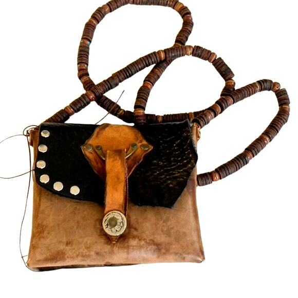 Vintage 1960s–70s Southwest Leather Crossbody Bag w/ Buffalo Nickel Closure - Picture 5 of 12